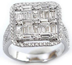 EXTRA LARGE 1.80CT DIAMOND 14KT WHITE GOLD 3D ROUND & BAGUETTE ANNIVERSARY RING