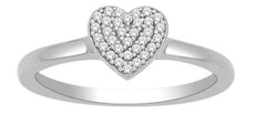 ESTATE .10CT DIAMOND 14KT WHITE GOLD 3D CLASSIC PAVE HEART SHAPE LOVE RING