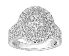 ESTATE LARGE 1.0CT DIAMOND 14KT WHITE GOLD CLASSIC CLUSTER OVAL ANNIVERSARY RING