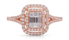 ESTATE .40CT DIAMOND 14K ROSE GOLD ROUND & BAGUETTE HALO SQUARE ANNIVERSARY RING