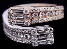 1.24CT DIAMOND 18KT WHITE & ROSE GOLD ROUND & BAGUETTE CLUSTER CRISS CROSS RING