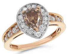 1.65CT WHITE & MOCHA DIAMOND 18K WHITE & ROSE GOLD 3D PEAR SHAPE ENGAGEMENT RING
