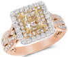 1.76CT WHITE & FANCY YELLOW DIAMOND 14KT TRI COLOR GOLD 3D HALO ENGAGEMENT RING