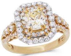1.89CT WHITE & FANCY YELLOW DIAMOND 14KT 2 TONE GOLD OCTAGON ENGAGEMENT RING