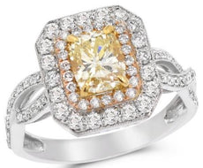 1.72CT WHITE & FANCY YELLOW DIAMOND 14KT TRI COLOR GOLD OCTAGON ENGAGEMENT RING