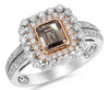 1.80CT WHITE & MOCHA DIAMOND 18KT WHITE & ROSE GOLD SQUARE HALO ENGAGEMENT RING