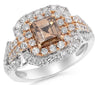 2.34CT WHITE & MOCHA DIAMOND 18KT WHITE & ROSE GOLD DOUBLE HALO ENGAGEMENT RING