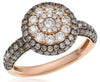 1.42CT WHITE & CHOCOLATE FANCY DIAMOND 18KT WHITE GOLD CLUSTER FLOWER HALO RING