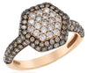 1.41CT WHITE & CHOCOLATE FANCY DIAMOND 18KT ROSE GOLD CLUSTER HEXAGON FUN RING