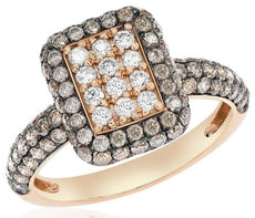 1.35CT WHITE & CHOCOLATE FANCY DIAMOND 18KT ROSE GOLD CLUSTER ANNIVERSARY RING