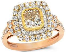 1.97CT WHITE & FANCY YELLOW DIAMOND 18KT TRI COLOR GOLD 3D HALO ENGAGEMENT RING