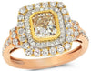 1.97CT WHITE & FANCY YELLOW DIAMOND 18KT TRI COLOR GOLD 3D HALO ENGAGEMENT RING