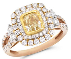 2.02CT WHITE & FANCY YELLOW DIAMOND 18KT TRI COLOR GOLD 3D HALO ENGAGEMENT RING