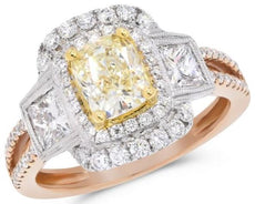 2.66CT WHITE & FANCY YELLOW DIAMOND 18KT TRI COLOR GOLD PRINCESS ENGAGEMENT RING