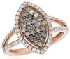 WIDE .85CT WHITE & CHOCOLATE FANCY DIAMOND 14KT ROSE GOLD 3D MARQUISE SHAPE RING