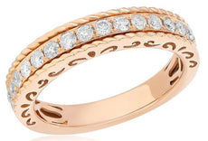 .45CT DIAMOND 18KT ROSE GOLD ROUND SHARE PRONG CHANNEL FILIGREE ANNIVERSARY RING