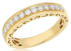 .4CT DIAMOND 18K YELLOW GOLD ROUND SHARE PRONG CHANNEL FILIGREE ANNIVERSARY RING