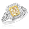 1.82CT WHITE & FANCY YELLOW DIAMOND 18K TWO TONE GOLD 3D OCTAGON ENGAGEMENT RING
