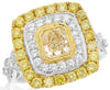 3.02CT WHITE & FANCY YELLOW DIAMOND 18KT 2 TONE GOLD HALO SQUARE ENGAGEMENT RING