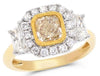 2.20CT WHITE & FANCY YELLOW DIAMOND 18K 2 TONE GOLD HALO OCTAGON ENGAGEMENT RING