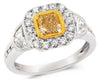 2.19CT WHITE & FANCY YELLOW DIAMOND 18K 2 TONE GOLD 3D SEMI MOON ENGAGEMENT RING