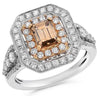 LARGE 1.77CT WHITE & MOCHA DIAMOND 18K 2 TONE GOLD HALO OCTAGON ENGAGEMENT RING