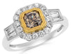1.55CT WHITE & CHOCOLATE FANCY DIAMOND 18K TWO TONE GOLD OCTAGON ENGAGEMENT RING