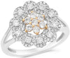 ESTATE WIDE .87CT DIAMOND 18KT WHITE AND ROSE GOLD 3D DOUBLE FLOWER FUN RING