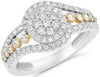 ESTATE .90CT DIAMOND 18KT WHITE AND YELLOW GOLD 3D CLUSTER DOUBLE HALO FUN RING