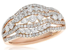 ESTATE WIDE 1.10CT DIAMOND 18KT ROSE GOLD 3D MULTI ROW ROUND ANNIVERSARY RING