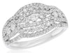 ESTATE 1.10CT DIAMOND 18KT WHITE GOLD 3D MULTI ROW CLUSTER OVAL FUN RING