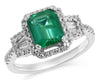 2.13CT DIAMOND & AAA EMERALD 18KT WHITE GOLD 3D SQUARE & ROUND ENGAGEMENT RING
