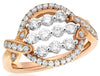 ESTATE 1.10CT DIAMOND 18KT WHITE & ROSE GOLD 3D THREE ROW CIRCULAR X LOVE RING