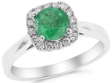 1.19CT DIAMOND & AAA EMERALD 18KT WHITE GOLD 3D HALO CLASSIC ENGAGEMENT RING