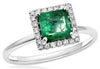ESTATE 1.30CT DIAMOND & AAA EMERALD 14KT WHITE GOLD SQUARE HALO ENGAGEMENT RING