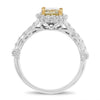 1.62CT WHITE & FANCY YELLOW DIAMOND 14KT 2 TONE GOLD CUSHION & ROUND HALO RING
