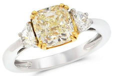2.58CT WHITE & FANCY YELLOW DIAMOND 18KT 2 TONE GOLD 3D 3 STONE ENGAGEMENT RING