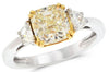 2.58CT WHITE & FANCY YELLOW DIAMOND 18KT 2 TONE GOLD 3D 3 STONE ENGAGEMENT RING