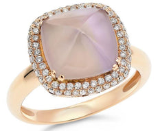 4.05CT DIAMOND & AAA AMETHYST 18KT ROSE GOLD PYRAMID SQUARE DOUBLE HALO FUN RING