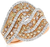 1.94CT WHITE & MULTI COLOR DIAMOND 18KT ROSE GOLD MULTI ROW LOVE KNOT FUN RING