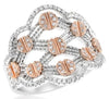 ESTATE LARGE .35CT DIAMOND 14KT WHITE & ROSE GOLD 3D CRISS CROSS FLOWER FUN RING