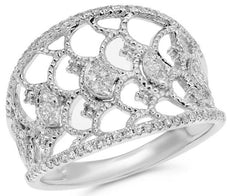 ESTATE WIDE .29CT DIAMOND 14KT WHITE GOLD 3D OPEN FILIGREE PAVE ANNIVERSARY RING