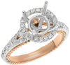 LARGE .61CT DIAMOND 18K WHITE ROSE GOLD ROUND 4 PRONG SEMI MOUNT ENGAGEMENT RING