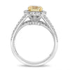 2.80CT WHITE & FANCY YELLOW DIAMOND 18K 2 TONE GOLD ROUND FLOWER ENGAGEMENT RING