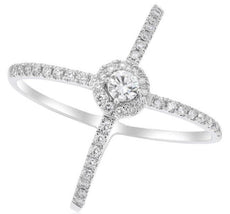 .63CT DIAMOND 14KT WHITE GOLD 3D CLASSIC SOLITAIRE HALO CRISS CROSS LOVE RING