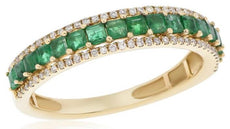 .78CT DIAMOND & AAA EMERALD 14KT YELLOW GOLD ROUND AND SQUARE ANNIVERSARY RING