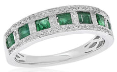 .85CT DIAMOND & AAA EMERALD 14KT WHITE GOLD 3D ROUND AND SQUARE ANNIVERSARY RING