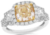 4.20CT WHITE & FANCY YELLOW DIAMOND 18KT 2 TONE GOLD 3D CUSHION ENGAGEMENT RING