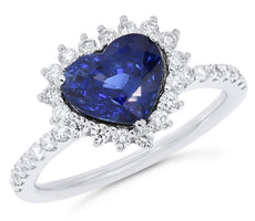 3.06CT DIAMOND & AAA SAPPHIRE 18KT WHITE GOLD HEART SHAPE HALO ENGAGEMENT RING