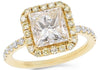 2.73CT WHITE & FANCY YELLOW DIAMOND 18KT YELLOW GOLD SQUARE HALO ENGAGEMENT RING
